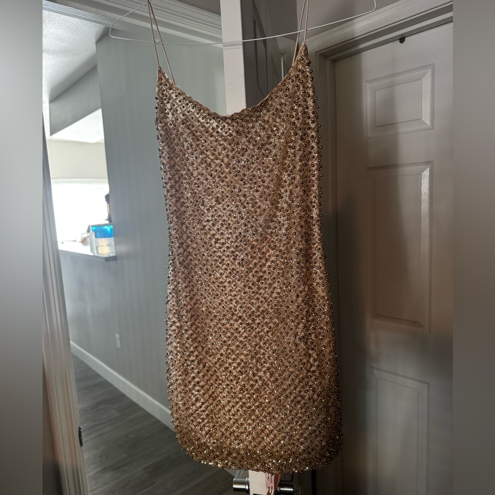 * SOLD * Oh Polly Gold Sequin Dress - Picture 2 of 4